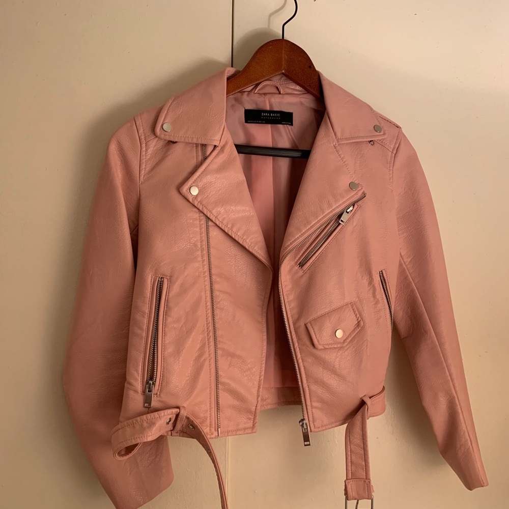 Zara Pink Faux Leather Moto